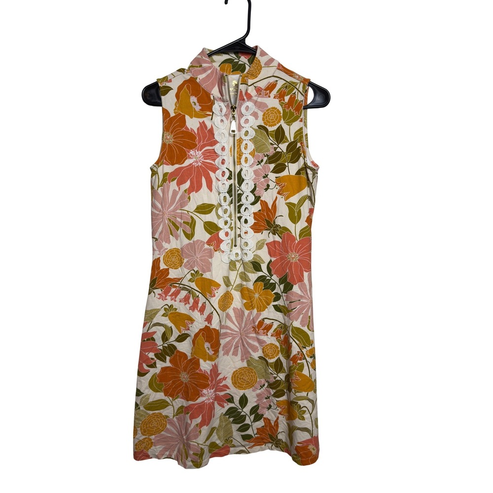 Spartina 449 Retro Floral Sleeveless Zip Front Shift Floral Dress Sm Resort Wear